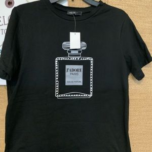 New with tags J’adore Paris Rhinestone embellished T-shirt. Black Size M